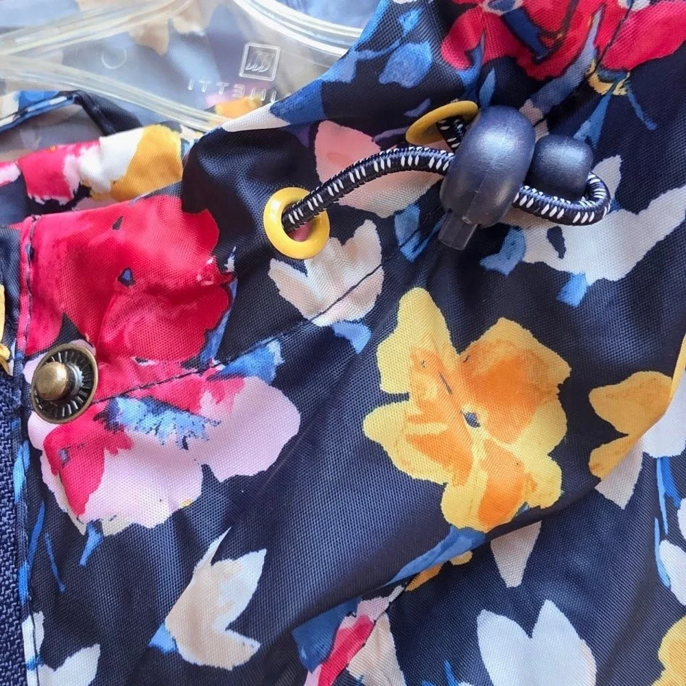 Jones Rain Jacket Women 6 Blue Floral Oversized Packable Waterproof Hooded - Picture 5 of 8
